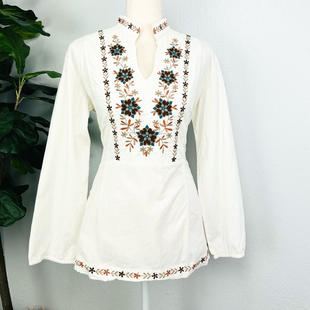 Panhandle Slim Off White Embroidered Peplum V Neck Cowgirl Country Top